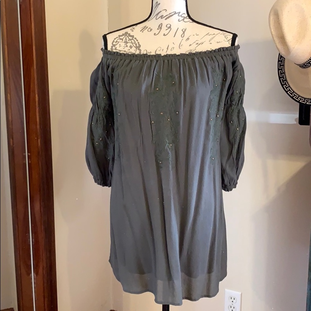 Olive green off the shoulder blouse